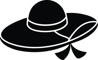 Black silhouette of a wide brimmed sun hat isolated on transparent background silhouette