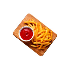 Delicious french fry with tomato ketchup bowl on transparent background