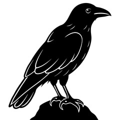 Obraz premium Raven and Crow Silhouette Vector Black Flying and Perched Bird Illustration for Halloween, Gothic Design, Tattoo, and Dark Art Projects Minimalist Clean Editable SVG File
