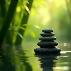 Obraz premium Zen Stones and Bamboo Reflection for Peaceful Spa Vibes