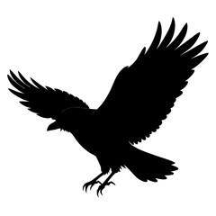Obraz premium Raven and Crow Silhouette Vector Black Flying and Perched Bird Illustration for Halloween, Gothic Design, Tattoo, and Dark Art Projects Minimalist Clean Editable SVG File