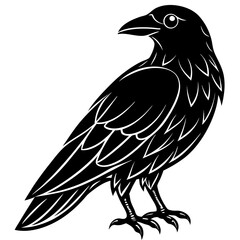 Obraz premium Raven and Crow Silhouette Vector Black Flying and Perched Bird Illustration for Halloween, Gothic Design, Tattoo, and Dark Art Projects Minimalist Clean Editable SVG File