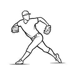 Baseball Player Catching a Ball Line Art Illustration Vector Graphic