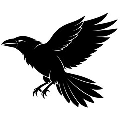 Obraz premium Raven and Crow Silhouette Vector Black Flying and Perched Bird Illustration for Halloween, Gothic Design, Tattoo, and Dark Art Projects Minimalist Clean Editable SVG File