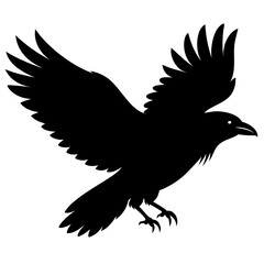 Obraz premium Raven and Crow Silhouette Vector Black Flying and Perched Bird Illustration for Halloween, Gothic Design, Tattoo, and Dark Art Projects Minimalist Clean Editable SVG File