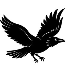 Obraz premium Raven and Crow Silhouette Vector Black Flying and Perched Bird Illustration for Halloween, Gothic Design, Tattoo, and Dark Art Projects Minimalist Clean Editable SVG File