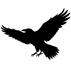 Obraz premium Raven and Crow Silhouette Vector Black Flying and Perched Bird Illustration for Halloween, Gothic Design, Tattoo, and Dark Art Projects Minimalist Clean Editable SVG File