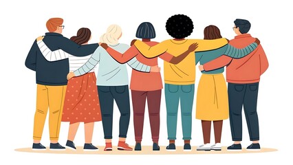 Fototapeta premium Diverse group of friends standing together arms around each other isolated on white background