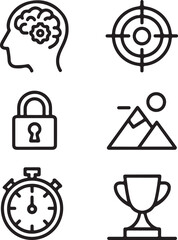 Mental Toughness Icons Outline Set Representing Resilience, Focus, and Determination
