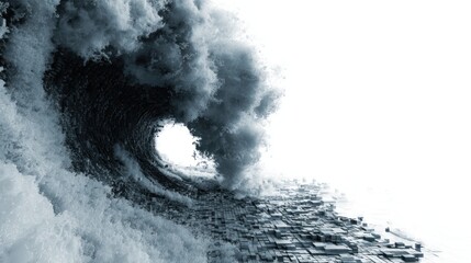Massive wave crashing over city