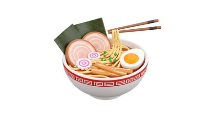 Delicious Bowl of Ramen Noodles with Toppings and Chopsticks