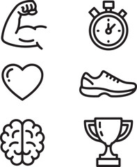 Champion Traits Icons – Outline Vector Set of Athletic and Mental Strength Attributes