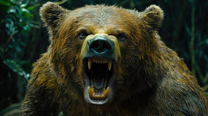Grizzly Bear Roaring in the Jungle