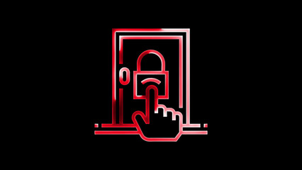 Red minimalist door lock with hand icon concept on a black background
