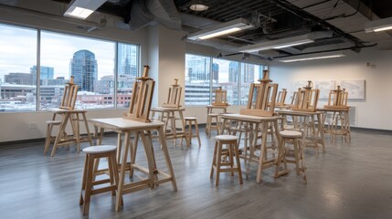 Modern art studio with city view