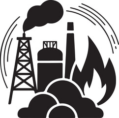 Energy Extraction Icons – Solid Vector Set of Fossil Fuel Sources and Infrastructure