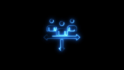 Neon illuminated people group arrows directional concepts on black background