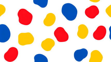 Colorful abstract pattern with red, blue, and yellow organic shapes on transparent background, PNG