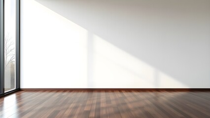 Bright Empty Room with Window and Potted Plant