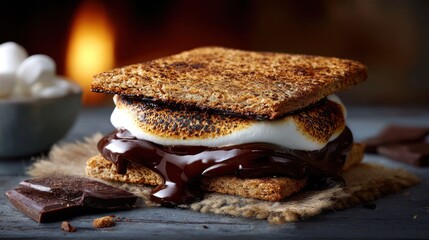S'mores sandwich near fire