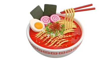 Delicious Ramen Bowl with Toppings and Ingredients Ready to Eat