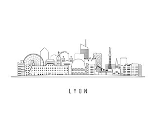 Detailed Lyon skyline vector illustration. Lyon buildings in line art style, perfect for modern designs.