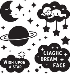 Fantasy Sleep Symbols Filled Icon Set of Dreamy Celestial Night Scenes