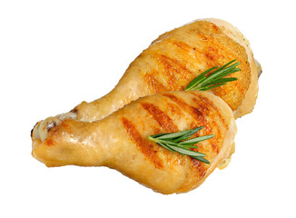 grilled chicken legs with rosemary on transparent background.