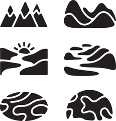 Geometric Terrain Symbols – Solid Icon Pack of Abstract Natural Elements and Landforms