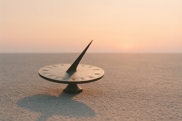 Sundial at Sunset in Desert Landscape