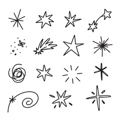 Obraz premium Collection of hand-drawn starbursts and celestial elements in black ink