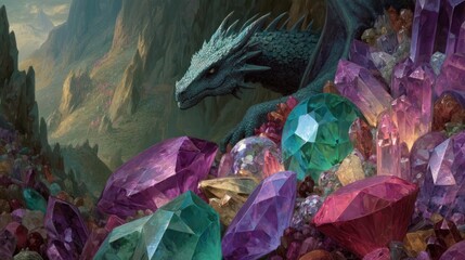 Obraz premium Dragon among colorful crystals