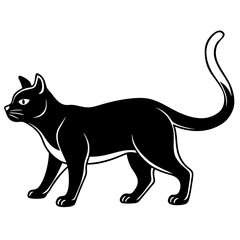 Obraz premium Black Cat Silhouette Vector, Walking Cat Icon SVG, Editable Halloween Animal Clipart, Logo Ready Pet Graphic, Print-Ready Design, Clean Lines, High Quality Isolated Cat Illustration