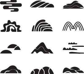 Minimal Earth Form Icons – Filled Silhouette Set of Stylized Landscapes and Natural Flow