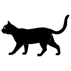 Obraz premium Black Cat Silhouette Vector, Walking Cat Icon SVG, Editable Halloween Animal Clipart, Logo Ready Pet Graphic, Print-Ready Design, Clean Lines, High Quality Isolated Cat Illustration