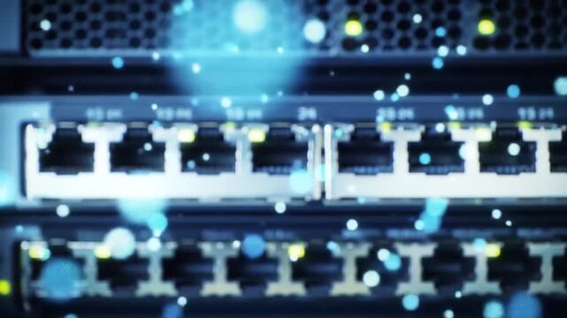 Network switch ports with data stream visualization.