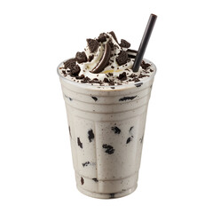 Oreo milkshake in a plastic cup isolated on transparent white background