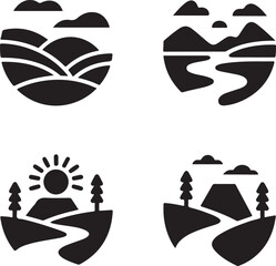 Modern Abstract Landscape Icons – Solid Vector Set of Nature Shapes and Terrain Forms