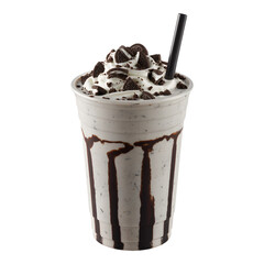 Oreo milkshake in a plastic cup isolated on transparent white background