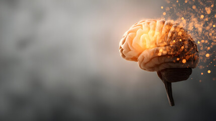 brain connected to floating thoughts in the form of miniature AI devices