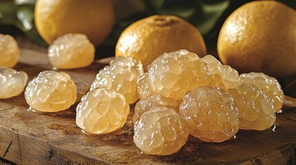 Delicious Citrus Fruit Candied Peel on Wooden Board