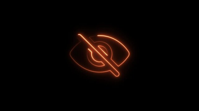 Glowing neon Eye slash line icon, vertical, video animation, for web use for hidden, unable to access, watching, blocked.