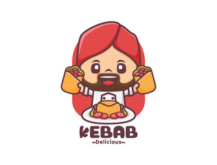 Cute chef with kebab .cartoon character logo