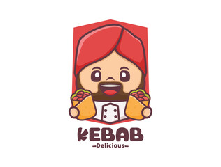 Cute chef with kebab .cartoon character logo