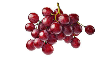 Fresh ripe red seedless grapes with water droplets isolated on transparent background