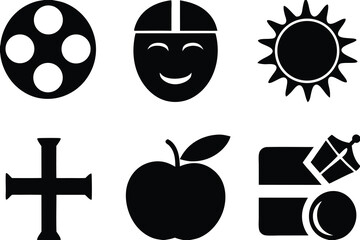 Diverse black silhouettes of objects and symbols set of icons