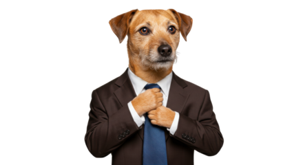 Dog in a Suit Adjusting Tie Business Attire 1.