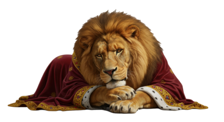 Regal Lion King Wearing Royal Robes Lying Down.