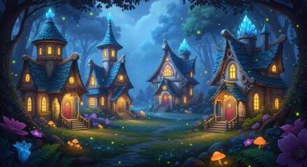 Enchanting Village Nestled in a Mystical Enchanted Forest