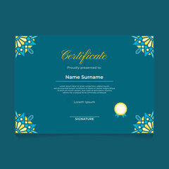 Certificate Template Design with Oriental Geometric Luxury Ornament Border Corner on Dark Theme